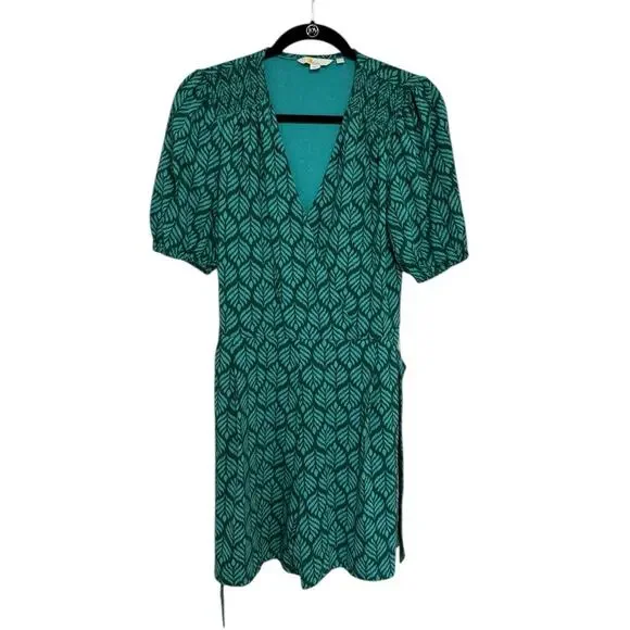 Boden Ruby Jersey Puff Sleeve Tie Waist Romper in Palm Leaf - Size US 6 Tall - Picture 5 of 11
